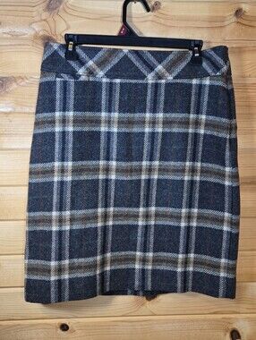 L.L. Bean Women's Vintage Wool Pencil Skirt 10 Tartan Plaid Gray Brown Lined